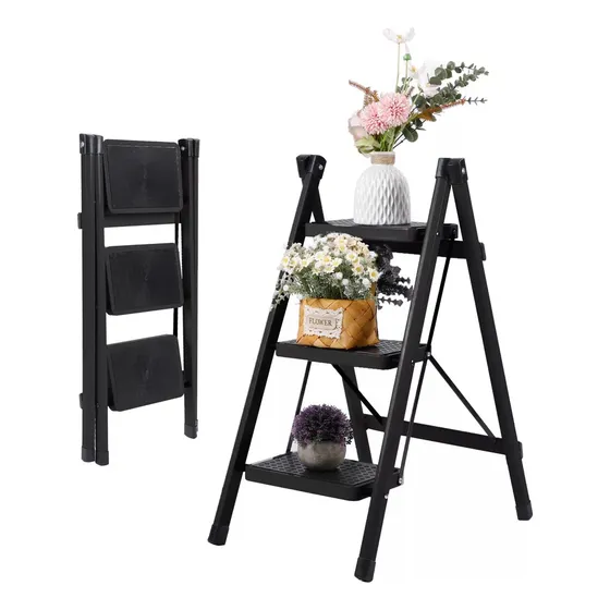 Escalera De Espiga Plegable Negra Multifuncional De 3 Nivele