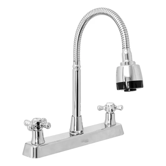 Mezcladora Para Fregadero Cuello Flexible Cocina Abs Aquaway Acabado Brillante Color Plateado