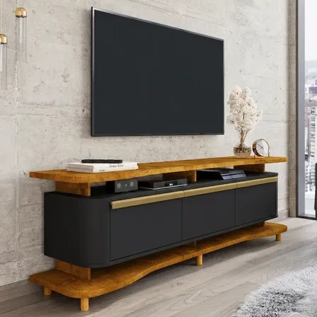 Rack Organico Para Tv Ate 75 Polegada Guarapari 3portas Sala Naturalle/preto Fosco