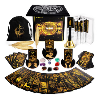 Juego De Tarot Negro, 78 Cartas Con Guía Y Accesorios Juego De Tarot Negro, 78 Cartas Con Guía Y Accesorios