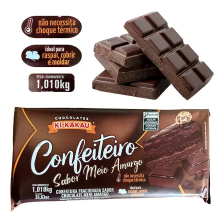 Barra De Chocolate Meio Amargo 1 Kg Raspar Cobrir Moldar