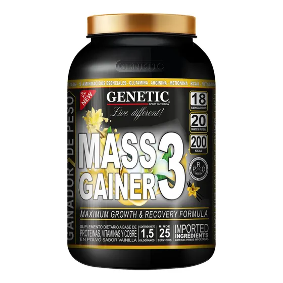 N° 1 Ganador Masa Muscular Magra 1,5kg Mass Gainer 3 Genetic Sabor Vainilla