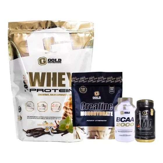 Whey Protein + Bcaa + Creatina + Zma. Combo Gold Nutrition Outlet