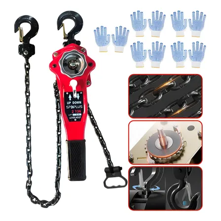 Talha Manual Catraca Alavanca Com Corrente 2t 3m Freio Duplo Vermelho + 5 Luvas