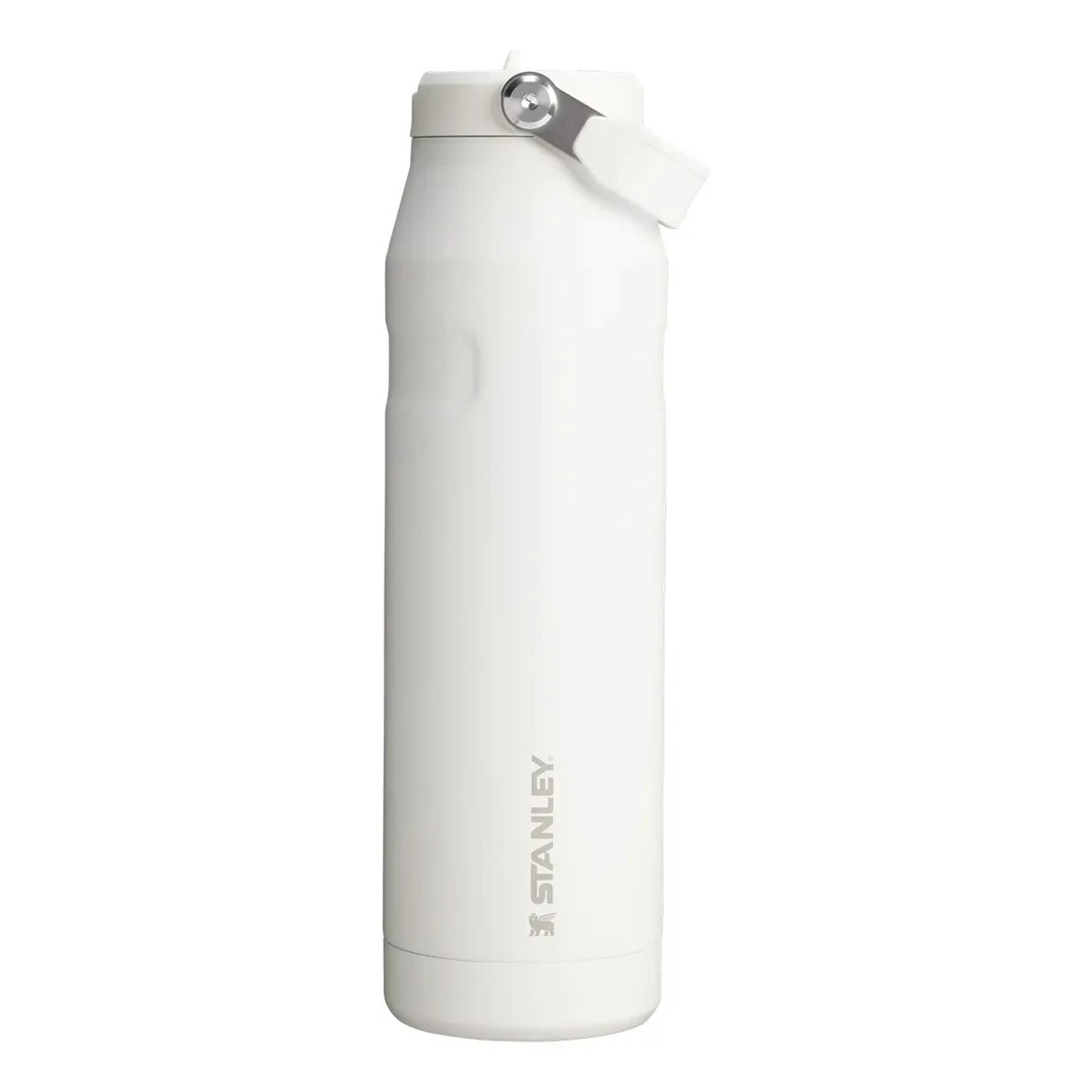 Garrafa térmica Stanley Aerolight Flip Straw na cor branca com tampa articulada e alça de transporte