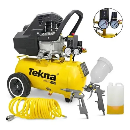 Compressor De Ar 2,5hp 8 Pés 22l Lubrificado Com Kit Tekna Amarelo 60 Hz Monofásica