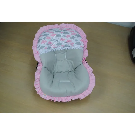 Capa Para Bebê Conforto Nuvens Rosa Com Cinza