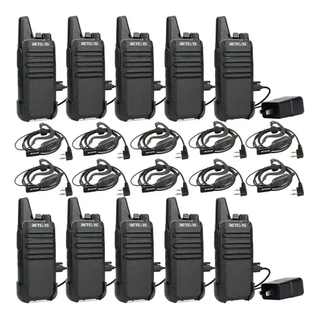 10 Radios Wokitokis Walkie Talkie Largo Alcance Recargable,Mini Radio De Comunicacion Pequeño y Portátil,Con Audífonos de Alta Calidad,Para Escuela,Restaurantes,Hospitality,Retail Retevis RT22