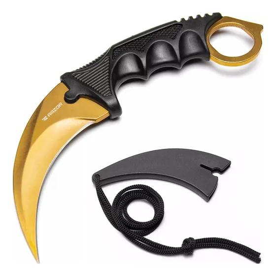 Cuchillo Karambit Dorado Táctico Csgo  Razor Funda Navaja
