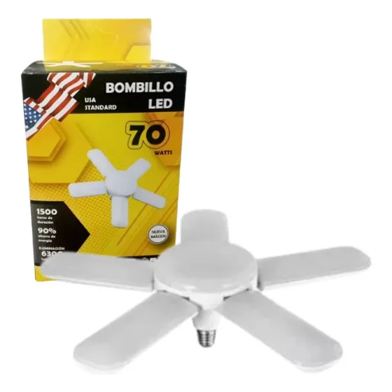 Bombillo Led Plegable De 5 Aspas Y Bombillo Central 70w