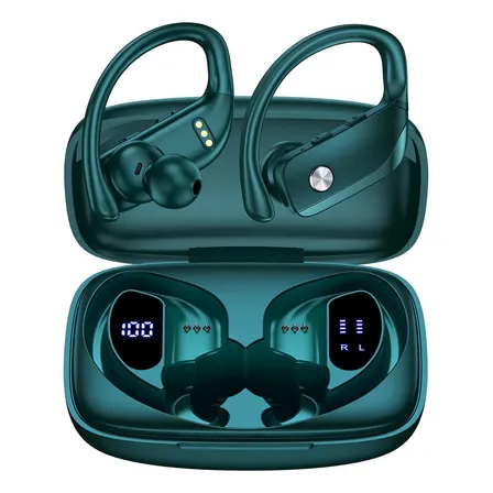 Audífonos Bmani T16 Bluetooth Inalámbricos Deportivos Auriculares In-ear Con Micrófono Y Dobles Pantallas Led Reproducción De Hasta 48 Hrs Cómodo Ipx5, Color Verde Alpine Green