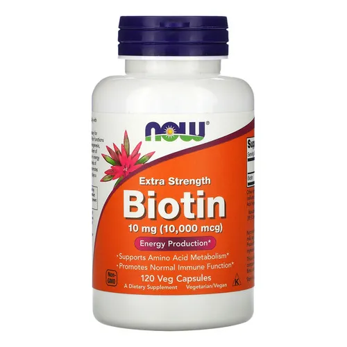 Biotina 10 mg Extra Strength Now Foods, 120 cápsulas vegetarianas, sabor sin sabor