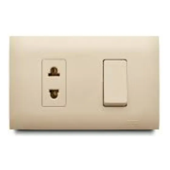 Interruptor Simple + Toma Corriente Beige  Pickens