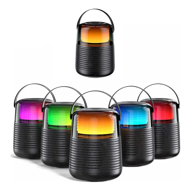 Bocina Portátil Cilíndrica Negro,bluetooth,con Luces Led