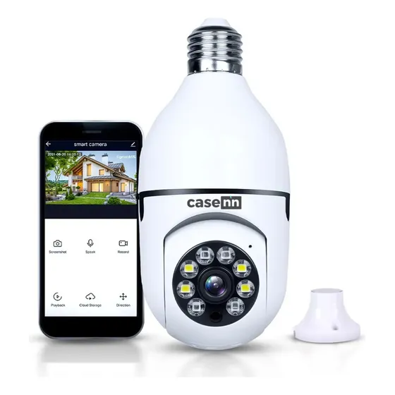 Câmera De Segurança Lâmpada Ip Wifi App Yoosee Espiã 360º Com Visão Noturna Interna E Externa Vigilância Com Sensor Movimento Casenn Branco