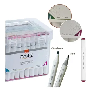 Kit Caneta Touch Marcador Permanente Marca BRW Duas Pontas 80 Cores Evoke Profissional À Base de Alcool