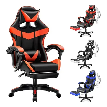 Cadeira Escritório Gamer Ergonômica Reclinável Giratoria Vermelho Couro Sintético