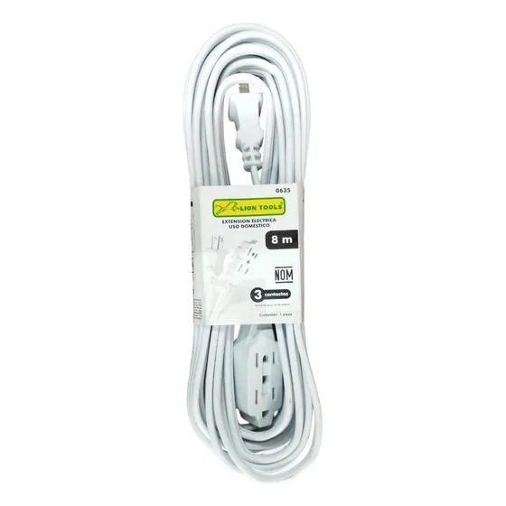 Extensión Eléctrica Uso Domestico De 8 Metros Lion Tools Color Blanco