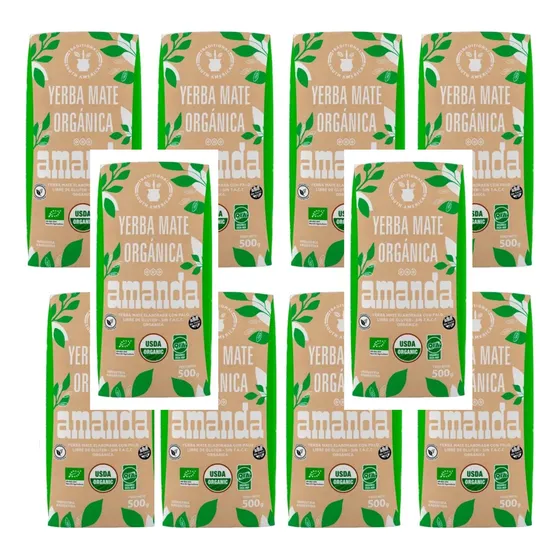 Pack Yerba Mate Amanda Organica Con Palo 500g Sin Tacc X 10