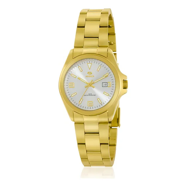 Reloj Pulsera Análogo Marea Watch B36184 Correa Dorado Bisel Dorado Fondo Blanco