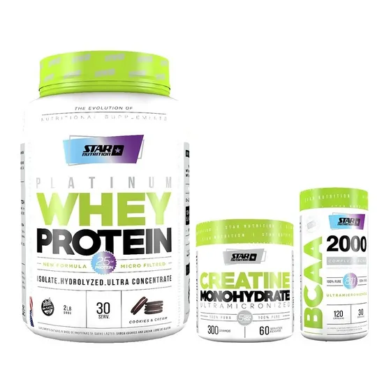 Whey Protein 2 Lb + Creatina 300 + Bcaa 2000 Star Nutrition