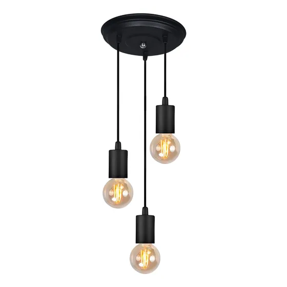 Lampara Colgante Ferrolux Vintage 3 Luces Capuchón Negro Bell Florón Color Negro