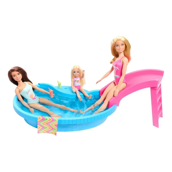 Barbie - Piscina Y Tobogán Con Muñeca Hrj74