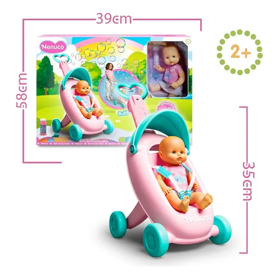 Nenuco Muñeca De Bebé De 35 Cm Con Carrito De Burbujas
