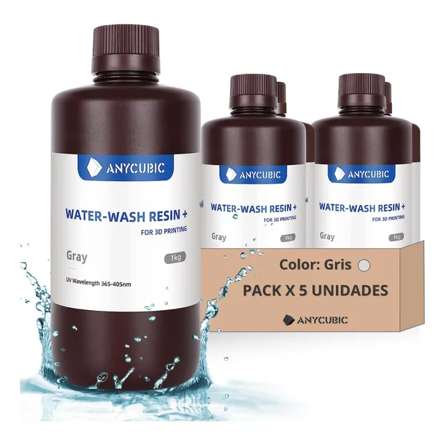 Resina Lavable Impresora 3d Anycubic 1kg Pack X5 Unid Gris
