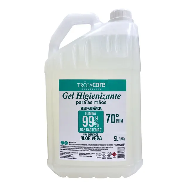 Álcool Gel 70% Troia Care Com Aloe Vera - Galão 4,5kg 