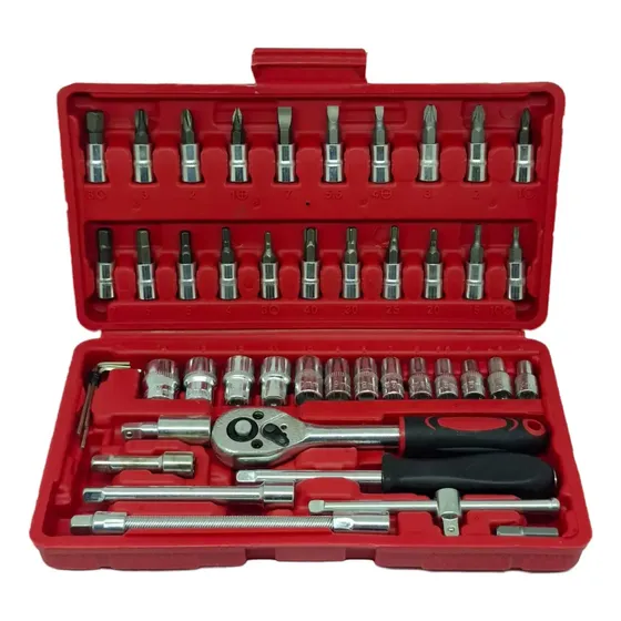 Jogo Kit Ferramenta Catracas Estojo 46 Peças Aço CrV Catraca Crique