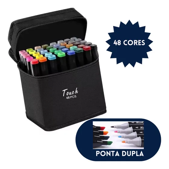 Conjunto De Canetas Touch Para Colorir Ponta Dupla 48 Cores
