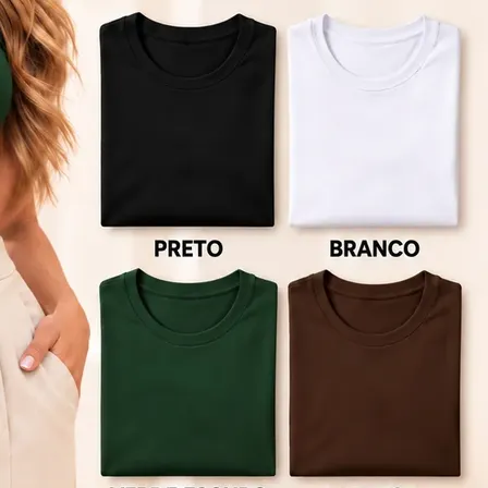 Kit 4 Camisetas Manga Curta Blusas Femininas Baby Look Slim Preto+branco+verde+marrom G-gg (40-42)