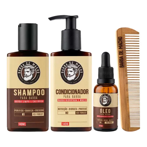 Kit Barba Shampoo Condicionador E Óleo Limpa Maciez Perfuma