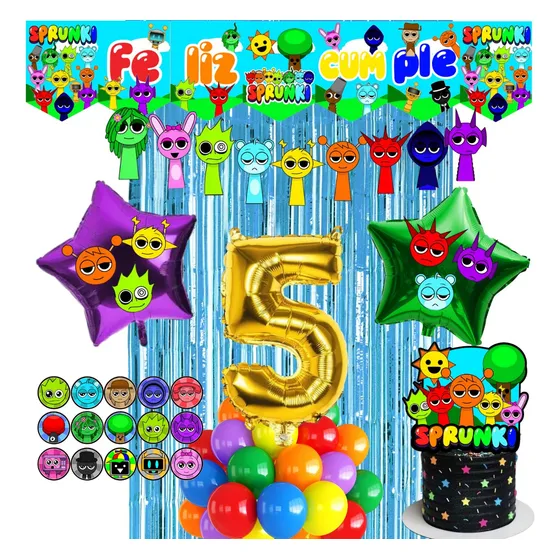 Pack Globos Sprunki Banderin Stickers Toppers Rosa