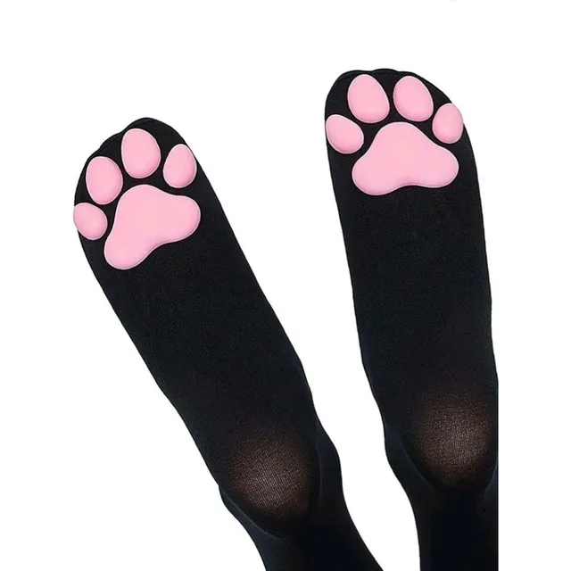 Medias Nylon Sobre La Rodilla Con Pata De Gato 3d. Cosplay