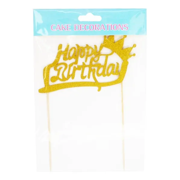 Topper Happy Birthday Escarchado Con Corona