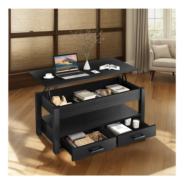 Mesa De Centro Con 2 Cajones De Almacenamiento Negro