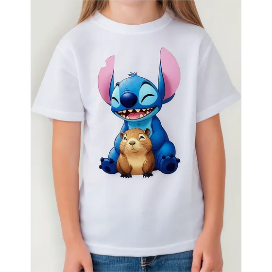 Camiseta  Remera Algodon Capibara Y Stitch