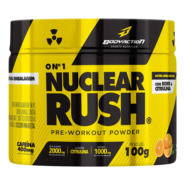 Nuclear Rush Melhor Pré Treino 2g Alanina Bodyaction Sabor Laranja Nuclear Rush Melhor Pré Treino 2g Alanina Bodyaction Sabor Laranja