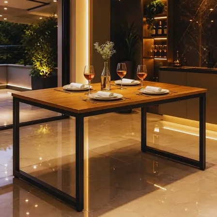 Mesa De Jantar Industrial Multiuso Com Base De Metal 120x80 Mel Preto