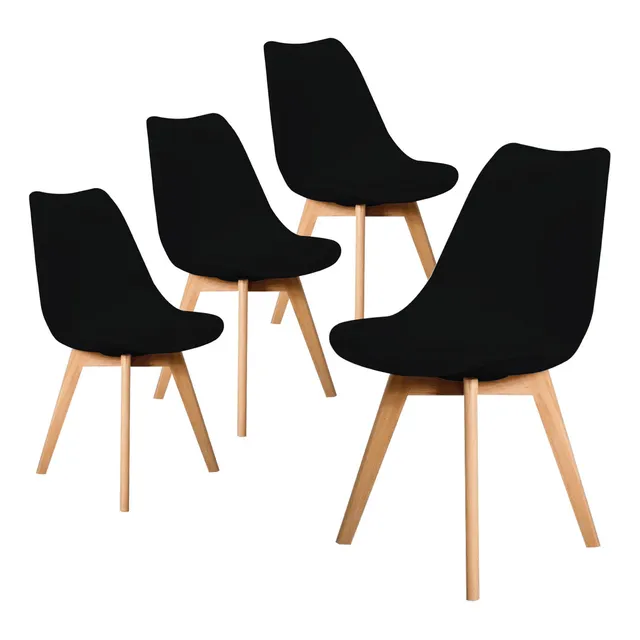 Set/kit 4 Silla Tulip Hood Acojinada Moderna Minimalista Estructura De La Silla Marrón Claro Asiento Negro Diseño De La Tela N/a