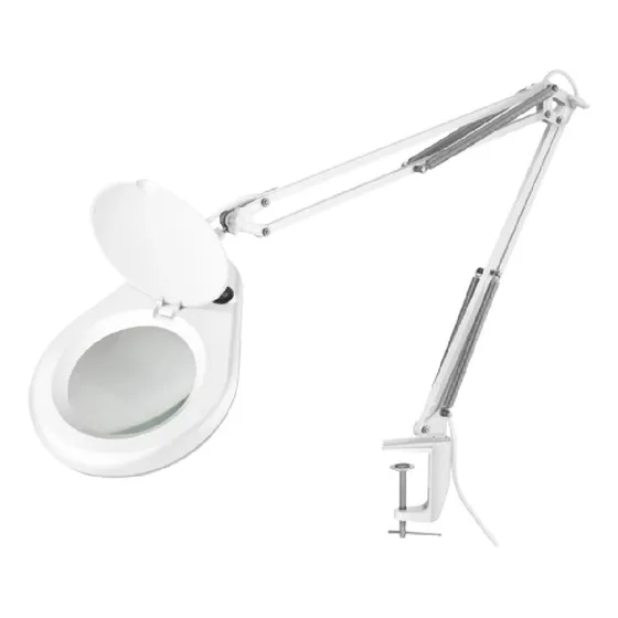 Lámpara Ahorradora De Luz Con Lupa Y Brazo Flexible, Blanco