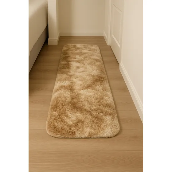 Kit 2 Tapetes Passadeira P/ Beira Pé De Cama Quarto Casal 1m Comprimento 1 M Cor Bege Mesclado Desenho Do Tecido Felpudo Fofinho Largura 55 Cm