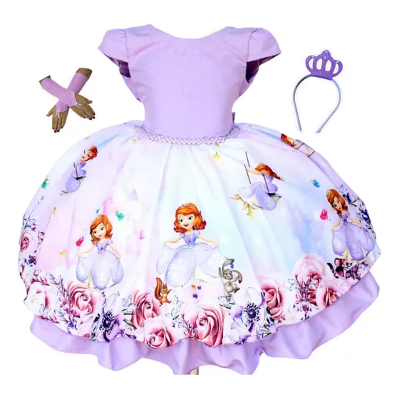 Vestido Infantil Princesa Sofia Festa Luxo Coroa E Luvas