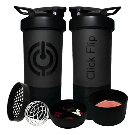 Coqueteleira Academia Shaker Compartimentos Whey Suplementos Cor Preto