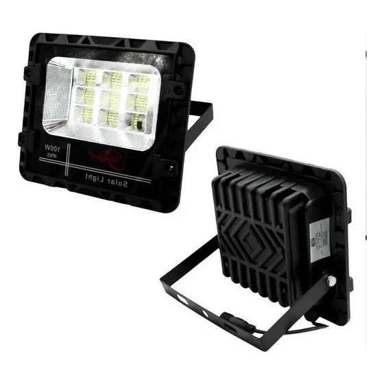 Reflector Led Solar 100w Exterior Encendido Automatico Mg Carcasa Negra Luz Luz Blanca Fria 6500k