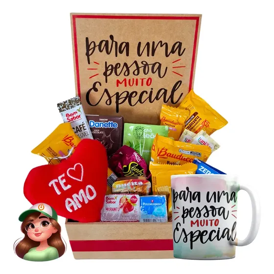Cesta de Café da Manhã Presente Aniversário Kit Natal Namorada MDF
