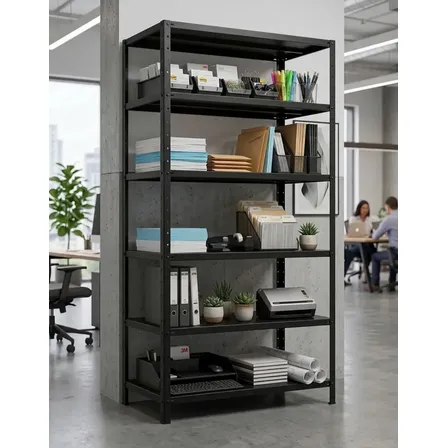 Super Estante/prateleira Preta 40x92x1,98 Aço 26 Com 6 Bandejas Colunas Inteiras Industrial Preto