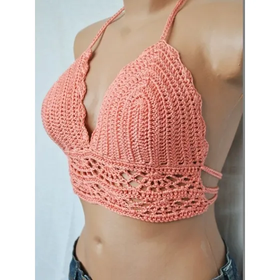 Crop Top Tejido A Crochet Ropa De Playa Tejida A Mano